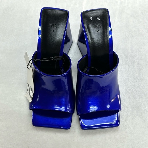 Zara Shoes - Zara Blue Patent Leather Mules